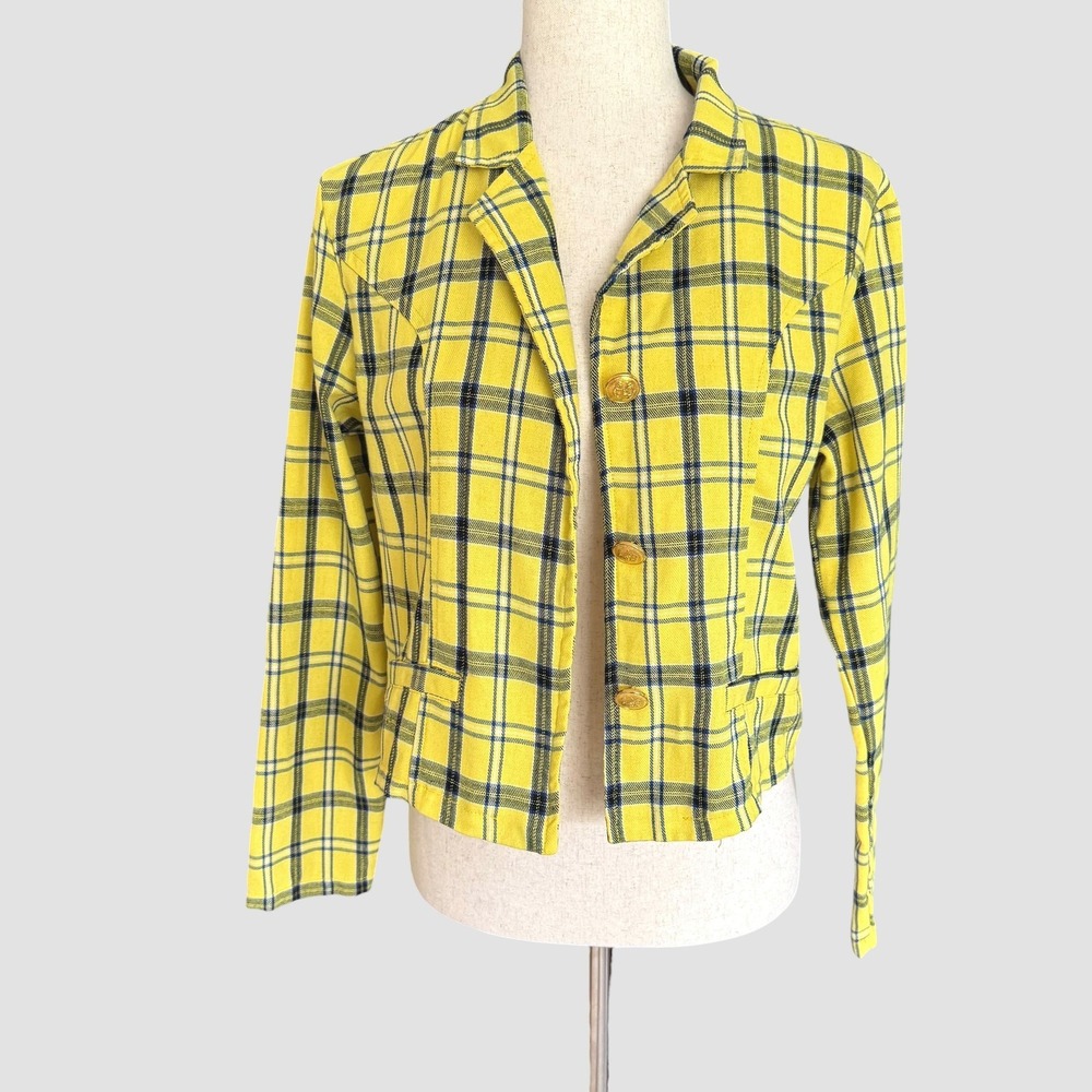 Clueless Movie Cher Yellow Plaid Cropped Blazer Jacket Small Preppy 90s Y2K